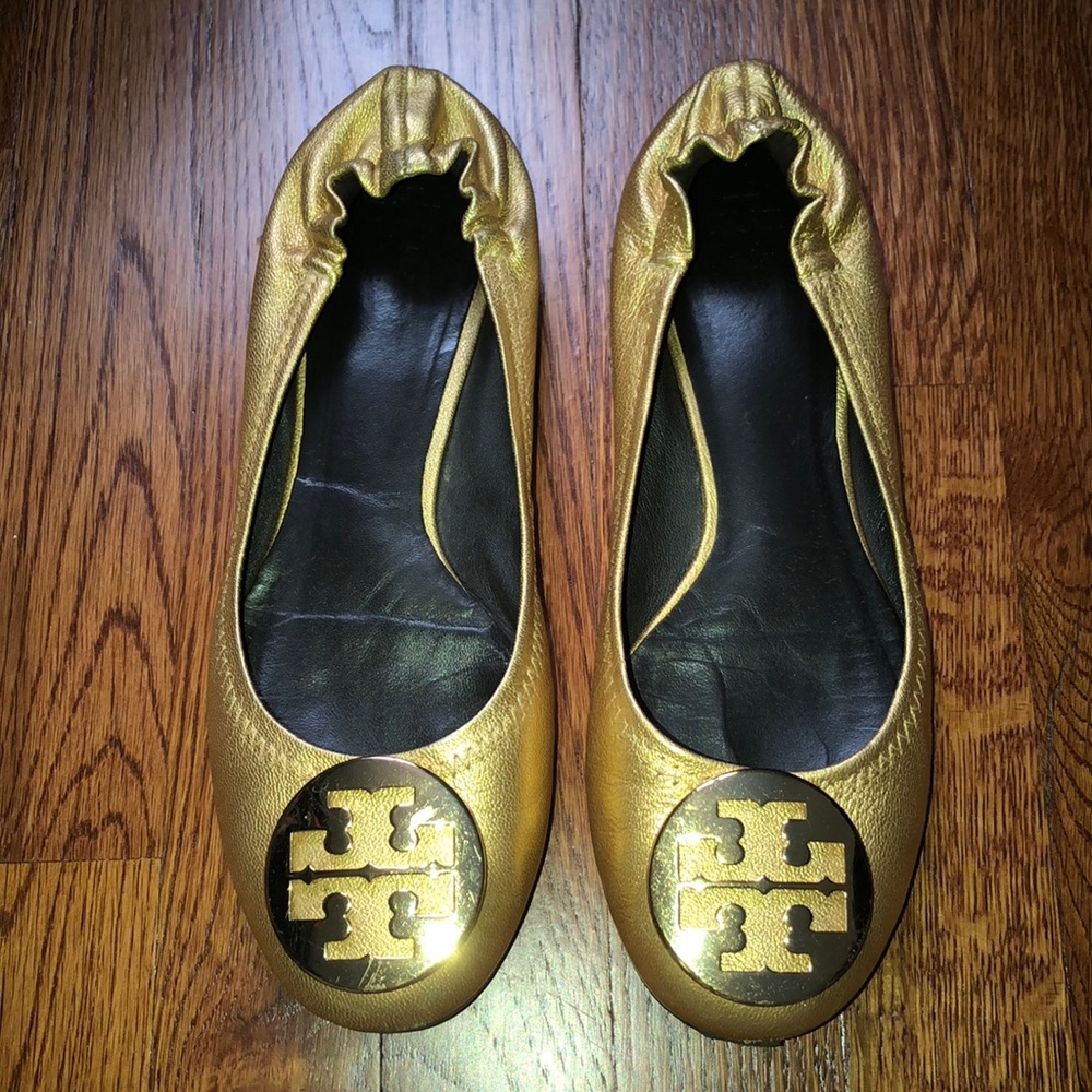 Tory Burch gold flats